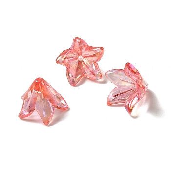 Transparent Acrylic Bead Caps, Lily Flower, Indian Red, 16x12mm, Hole: 1.2mm, 825pcs/500g