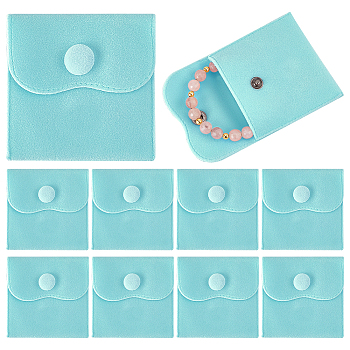 10Pcs Velvet Jewelry Pouches, Jewelry Gift Bags with Snap Button, for Ring Necklace Earring Bracelet Storage, Square, Turquoise, 7x7cm