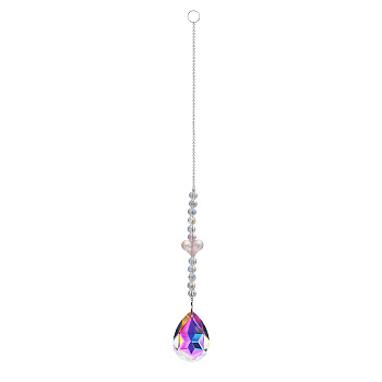 Quartz Chandelier Hanging Suncatcher, Teardrop, for Car Window, Platinum, Pink, 310mm