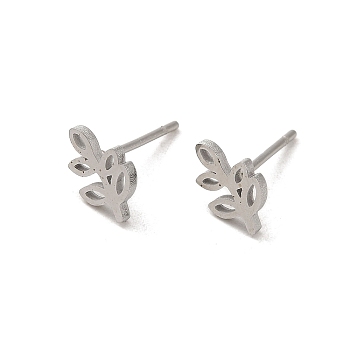 304 Stainless Steel Stud Earrings, Leaf, Stainless Steel Color, 9x6mm