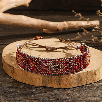 Bohemian Glass Seed Braided Bead Bracelet, Red