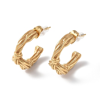 Ion Plating(IP) 304 Stainless Steel Knot Stud Earrings, Half Hoop Earrings for Women, Golden, 20x19.5x3.5~10mm, Pin: 0.8mm
