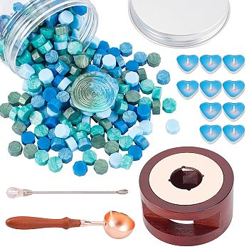 CRASPIRE DIY Stamp Making Kits, Including Round Sealing Wax Stove, Plastic Empty Cosmetic Containers, Sealing Wax Particles, Brass Spoon, Iron Pigment Stirring Rod Spoon, Paraffin Candles, Mixed Color, Sealing Wax Particles: 300pcs