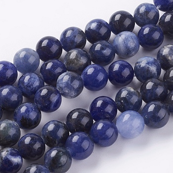 Natural Sodalite Beads Strands, Round, 8mm, Hole: 1mm, about 24pcs/strand, 7.6 inch