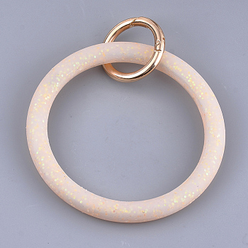 Silicone Bangle Keychains, with Alloy Spring Gate Rings and Glitter Powder, Light Gold, PeachPuff, 116mm