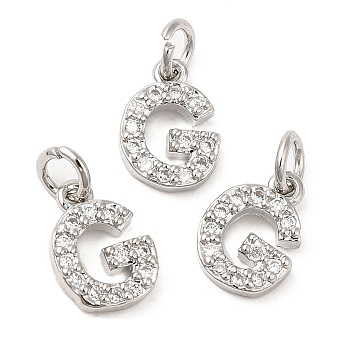 Brass Micro Pave Grade AAA Cubic Zirconia Charms, Letter G, Cadmium Free & Nickel Free & Lead Free, Real Platinum Plated, 9x6x1.5mm, Hole: 2mm