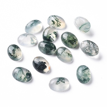 Natural Moss Agate Cabochons, Flat Back, Oval, 6x4x2.5mm
