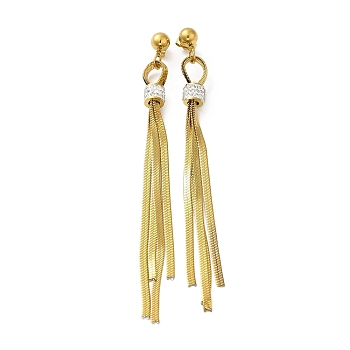 Rhinestone Long Dangle Stud Earrings, Golden Titanium Steel Chains Tassel Earrings, Column, 95x8mm
