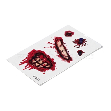 10 個 10 スタイルのハロウィーン ホラー リアルな血まみれの傷ステッチ傷跡取り外し可能な一時的な防水タトゥー紙ステッカー(AJEW-G048-01)-4