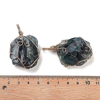 Raw Rough Natural Fluorite Copper Wire Wrapped Big Pendants(G-B077-01G-04)-3