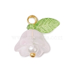 Glass Charms, Flower, with Acrylic & Plastic Imitation Pearl Beads & Golden Brass Loop, Misty Rose, 13.5x13x11mm, Hole: 2mm(PALLOY-MZ00838-04)