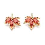 Brass Micro Pave Cubic Zirconia Pendants, Cadmium Free & Nickel Free & Lead Free, Real 18K Gold Plated, Maple Leaf Charms, Tomato, 17x17x3mm, Hole: 2x5mm(KK-E068-VC399)
