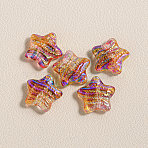 15Pcs Printed Resin Beads, Star, with Glitter Powder, Colorful, 15x16x6mm, Hole: 1.8mm(RESI-CJC0006-036M)