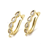 Teardrop Brass Micro Pave Clear Cubic Zirconia Hoop Earring Findings, with Horizontal Loops, Latch Back, Golden, 23x13.5x4mm, Hole: 1.5mm, Pin: 1mm(KK-A289-09G)