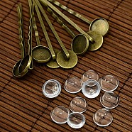 12mm Transparent Clear Domed Glass Cabochon Cover for Iron Hair Bobby Pin DIY Making, Nickel Free, Antique Bronze, 54x14mm(DIY-X0071-NF)