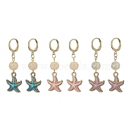 Starfish Synthetic Crackle Quartz Hoop Earrings, Alloy Dangle Earrings for Women, Mixed Color, 47mm, 3pair/set.(EJEW-JE05351)