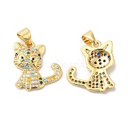 Brass Micro Pave Cubic Zirconia Pendants, Cat Shape Charms, Real 16K Gold Plated, 18x15.5x3mm, Hole: 5mm(ZIRC-L103-021G)