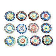 12Pcs Glass Cabochons, Round with Flower, Mixed Color, 25x25x7mm(X1-GGLA-S059-05)