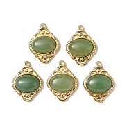 Vacuum Plating 201 Stainless Steel Natural Green Aventurine Pendants, Real 18K Gold Plated, Rhombus Charms, 23.5x18x6mm, Hole: 1.6mm(STAS-C064-VC881)