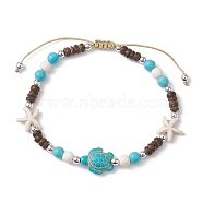 Starfish & Tortoise Synthetic Turquoise Braided Bead Anklets, Nylon Cord Adjustable Bracelets, Turquoise, Inner Diameter: 2-7/8~3-7/8 inch(7.3~9.7cm)(AJEW-AN00564-02)