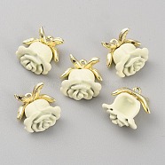 Spray Painted Alloy Charms, Rose, Lemon Chiffon, 12x12x6mm, Hole: 0.9mm(FIND-TAC0017-35D)