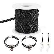 10M 3-Ply Braided Flat PU Leather Cord, Imitation Leather Jewelry Cord, Jewelry DIY Making Material, Black, 5x1.5mm(WL-AR0001-03)