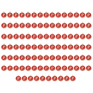 Golden Plated Enamel Alloy Charms, Enamelled Sequins, Flat Round, Red, Letter.P, 14x12x2mm, Hole: 1.5mm, 100pcs/Box(ENAM-SZ0001-26C-P)
