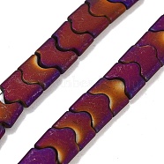 Synthetic Non-magnetic Hematite Beads Strands, Long-Lasting Plated, Matte Style, Wave Shape, 2-Hole, Purple Plated, 7.5~8x8x3mm, Hole: 1mm, about 68pcs/strand, 15.35''(39cm)(G-P545-I02-01A)