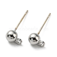 Brass Stud Earring Findings, with 925 Silver Pin, Long-Lasting Plated, Cadmium Free & Lead Free, Platinum, 6x4mm, Hole: 1.2mm, Pin: 0.6mm(FIND-R144-13B-P)