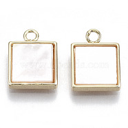 Brass Charms, with Natural Shell, Nickel Free, Rectangle, Real 18K Gold Plated, Creamy White, 12.5x9.5x2mm, Hole: 1.6mm(KK-N232-83-NF)