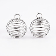 Iron Wire Pendants, Spiral Bead Cage Pendants, Round, Platinum, 25~26x20mm, Hole: 5~6mm(X1-IFIN-R231-20mm-P)