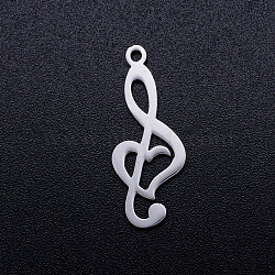201 Stainless Steel Pendants, Treble Clef, Stainless Steel Color, 24x9.5x1mm, Hole: 1.5mm(STAS-Q201-JN330-1)