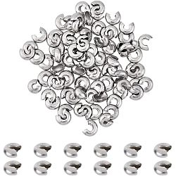 Stainless Steel Crimp Beads Cover, Stainless Steel Color, 0.7x0.3cm, Hole: 2mm, 50pcs/box(FIND-FH0005-38)