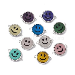 Natural & Synthetic Mixed Stone Connector Charms, Flat Round with Smiling Face Links, with Rack Plating Platinum Tone Brass Findings, Cadmium Free & Lead Free, Mixed Dyed and Undyed, 15.5x20x3mm, Hole: 1.6mm(G-G977-07P)