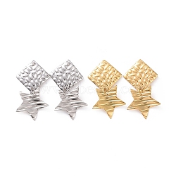 304 Stainless Steel Rhombus with Star Dangle Stud Earrings for Women, Mixed Color, 35mm, Pin: 0.8mm(EJEW-G328-14)