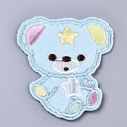 Bear Appliques, Computerized Embroidery Cloth Iron on/Sew on Patches, Costume Accessories, Light Sky Blue, 63.5x55x1.5mm(DIY-S041-089)