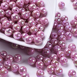 Eco-Friendly Poly Styrene Acrylic Beads, AB Color Plated, Round, Purple, 8mm, Hole: 1mm(X-PL425-6)