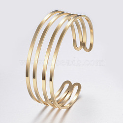 Hollow Ion Plating(IP) 304 Stainless Steel Wide Band Cuff Bangles, Golden, 2-1/8 inchx2-3/8 inch(54x60mm)(BJEW-H565-01G)