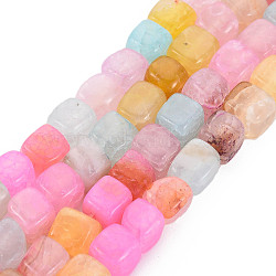 Natural Agate Beads Strands, Dyed & Heated, Cube, Pearl Pink, 5~8x4~8x4~6mm, Hole: 1.2mm, about 50pcs/strand, 14.76 inch(37.5cm)(X-G-N326-99J)