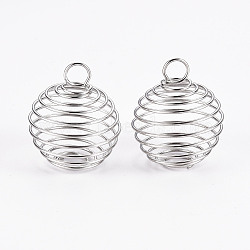 Iron Wire Pendants, Spiral Bead Cage Pendants, Round, Platinum, 25~26x20mm, Hole: 5~6mm(X1-IFIN-R231-20mm-P)