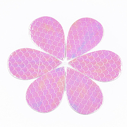 PU Leather Big Pendants, Teardrop with Mermaid Fish Scale Pattern, Pearl Pink, 70x45x1mm, Hole: 1.5mm(FIND-T020-079C)