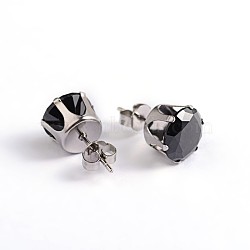 Round Cubic Zirconia Stud Earrings, with 304 Stainless Steel Pins, Black, 3mm, Pin: 0.9mm(EJEW-H306-39-3mm)