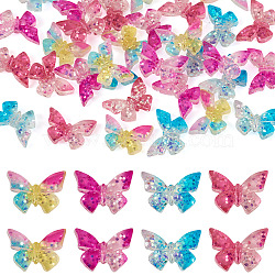 32Pcs 4 Colors Butterfly Transparent Resin Cabochons, with Sequin, Two Tone, Mixed Color, 24x16mm, 8pcs/color(RESI-TA0004-44)