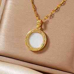 Fashionable Brass Clear Cubiz Zirconia Flat Round Pendant Necklaces Women's Versatile Accessory, White, Golden, 15.75 inch(40cm)(MS7483-1)