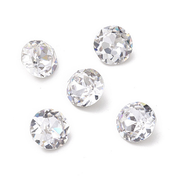 Glass Rhinestone Cabochons, Pointed Back & Back Plated, Flat Round, Crystal, 8x4.5mm