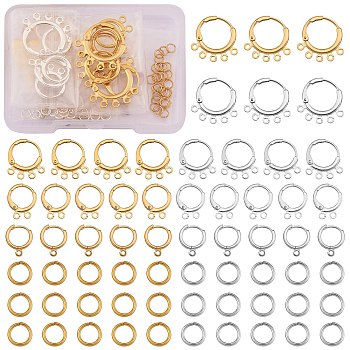 12Pcs 6 Style Brass Leverback & 4Pcs 2 Color Hoop Earring Findings, with Horizontal Loop and 60Pcs Jump Rings, Golden & Silver, 14~18.5x11~18x1.5~2mm, Hole: 1~1.5mm, Pin: 0.5~1mm, 2Pcs/style
