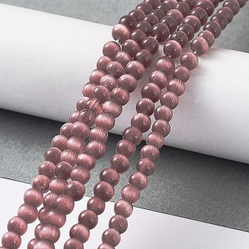 Cat Eye Beads Strands, Round, Rosy Brown, 4mm, Hole: 0.7mm, about 100~105pcs/strand, 14.37~14.69 inch(36.5~37.3cm)