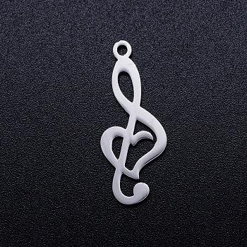 201 Stainless Steel Pendants, Treble Clef, Stainless Steel Color, 24x9.5x1mm, Hole: 1.5mm