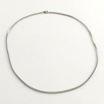 304 Stainless Steel Box Chain Necklaces, Stainless Steel Color, 20 inch(50.8cm)