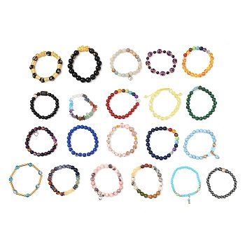 Natural & Synthetic Gemstone Beads Bracelets, Mixed Style, Mixed Color, Inner Diameter: 2-1/8~2-1/2 inch(5.5~6.5cm)